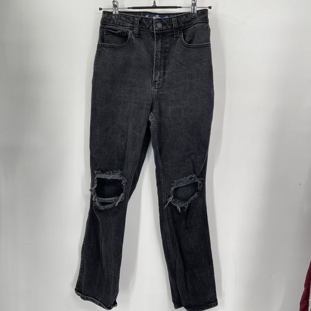 Hollister 4R Ultra High-Rise‎ 90s Straight Jeans Womens Black Distressed W27R